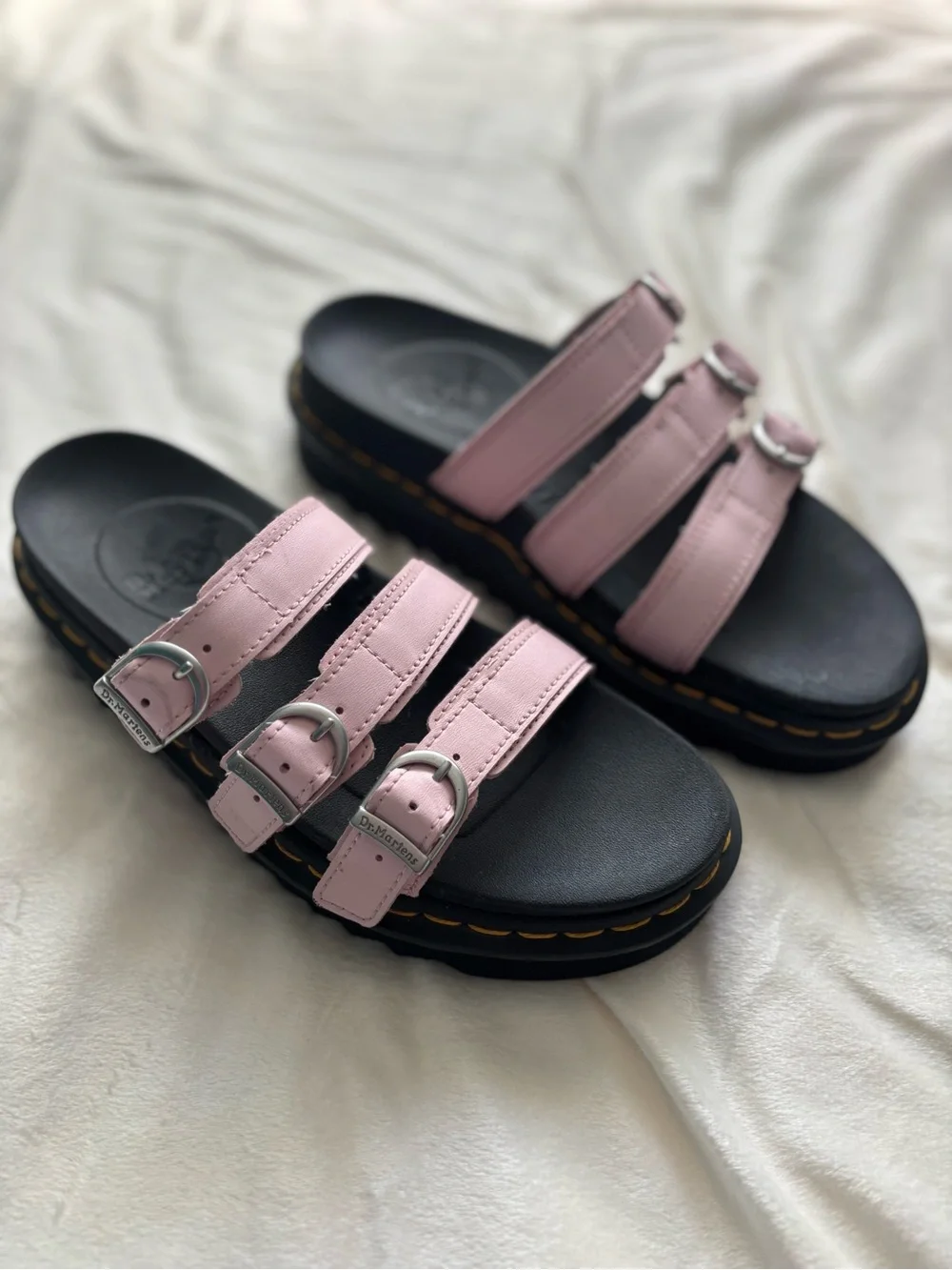 Dr. Martens Pink Triple-Strap Buckle Slides